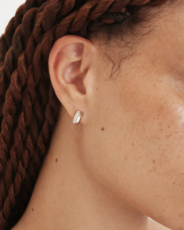 The Luna Half Pavé Huggie Hoops
