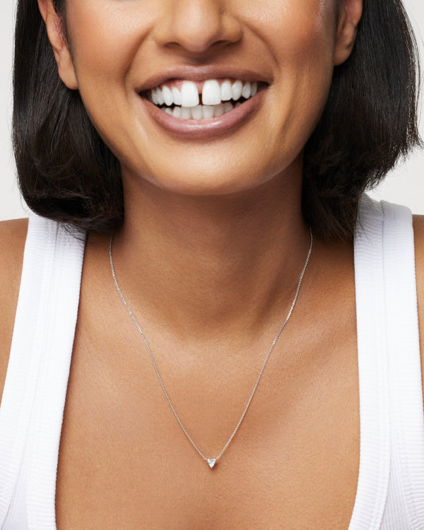 Model image of of white gold, lab-grown 0.25 carat trillion pendant