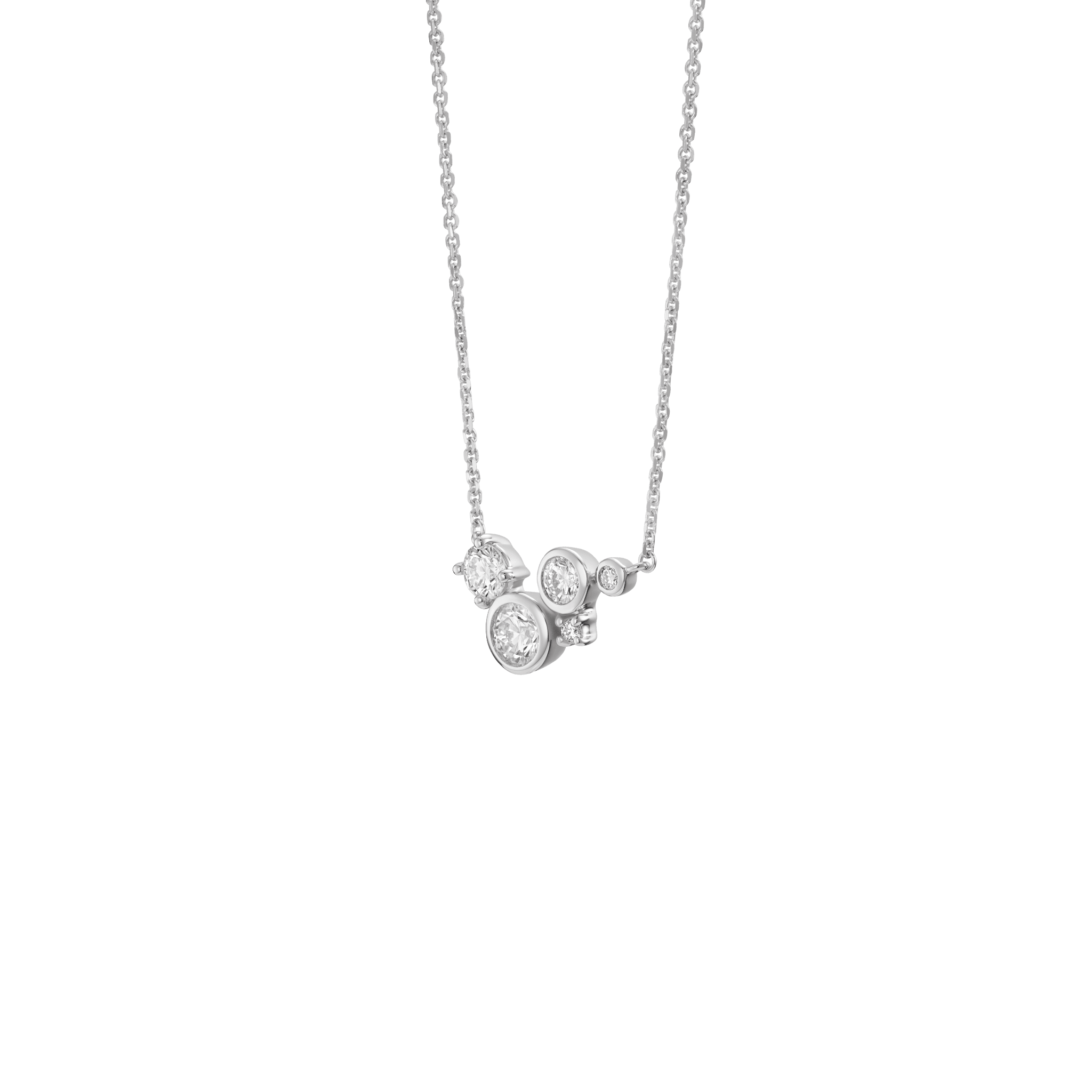 Side view of the white gold Alberta necklace