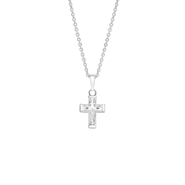 Front view of the cross cut pendant in white gold