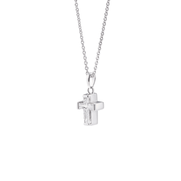 Side view of the cross cut pendant in white gold