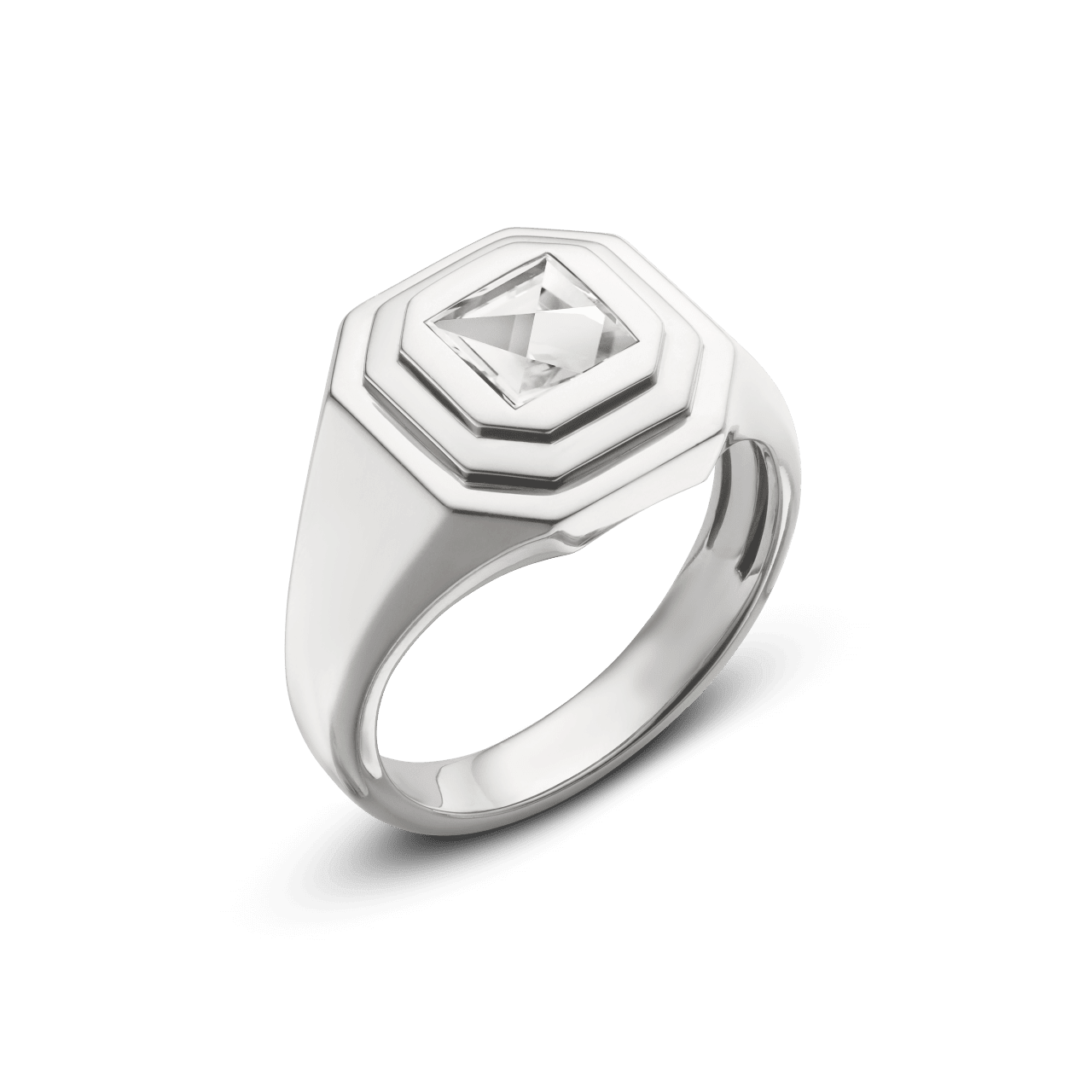 Angled view of the Lightbox Cut Collection ring in white gold