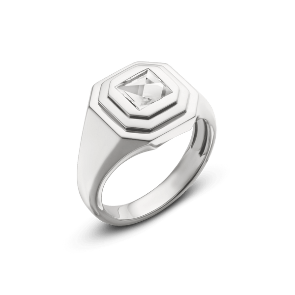 Angled view of the Lightbox Cut Collection ring in white gold