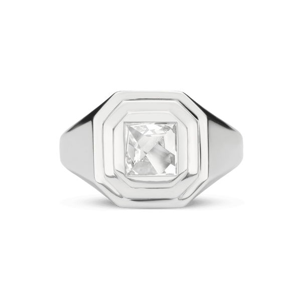 Front view of the Lightbox Cut Collection ring in white gold